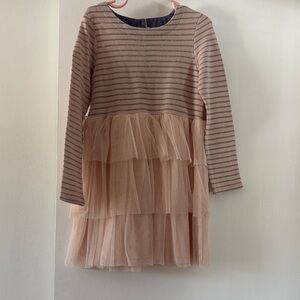 Mini Boden Pink and Gray Striped Tulle Dress